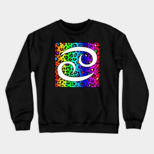 Cancer Zodiac Horoscope Rainbow Leopard Print Square Monogram Crewneck Sweatshirt